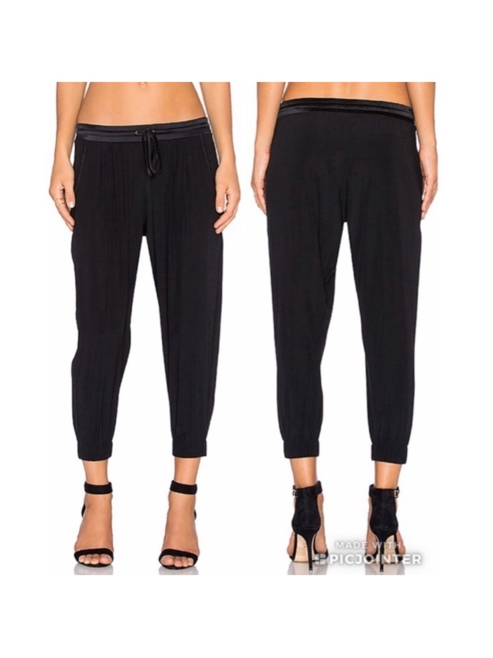 Ramy Brook Black Stretchy Silk Cropped Jogger Pants. Size Medium.